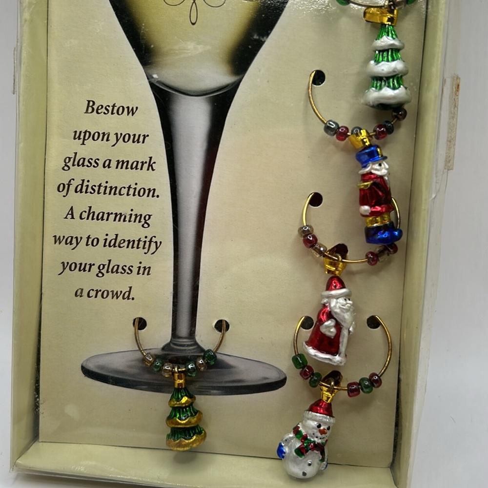 Vintage Wine Glass Markers 2001 Set of 6 New in Box Boston Warehouse Heirloom